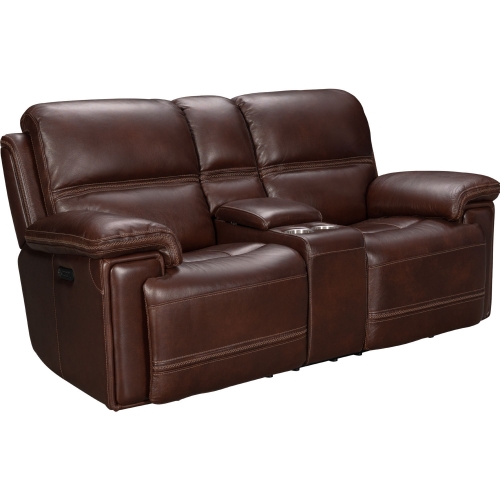 Sedrick Power Reclining Console Loveseat in Walnut Brown Leather